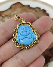 Load image into Gallery viewer, Baby Blue Jade Buddha Necklace in Gold
