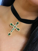 Load image into Gallery viewer, Velvet Ornate Cross Choker
